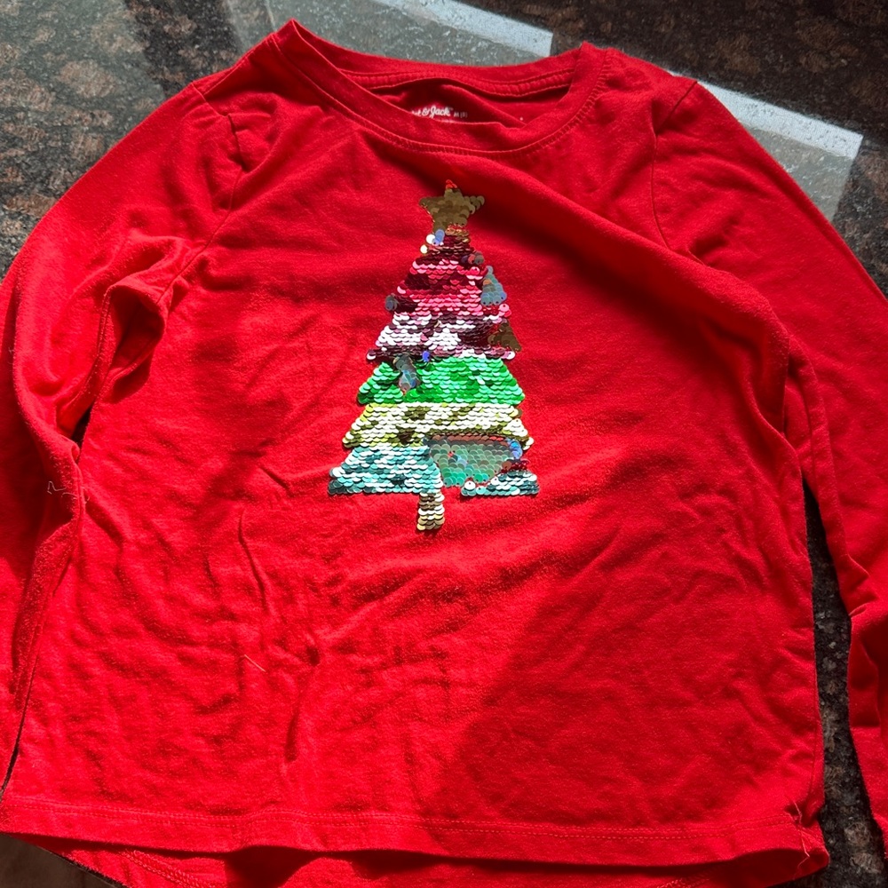 Cat & Jack Red Long Sleeve Tee with Sequin Tree